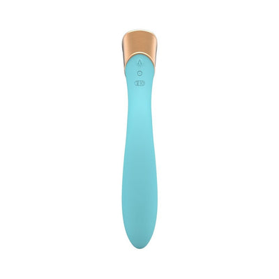 Sleek blue Metis Touch Panel Rabbit Vibrator with gold accent and intuitive control buttons on handle