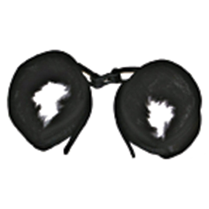 Black mink faux fur handcuffs with soft padding and metal clasp for adjustable fit and secure connection.