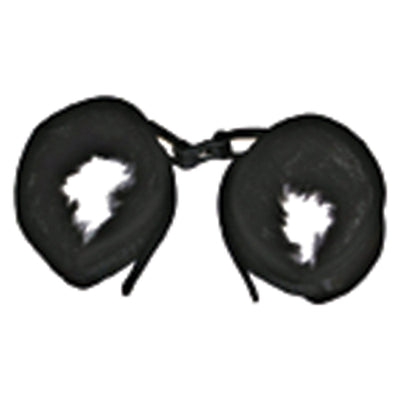 Black mink faux fur handcuffs with soft padding and metal clasp for adjustable fit and secure connection.