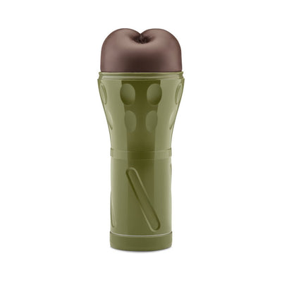 Model B-02 Stroker with olive green textured handle and soft brown insert sleeve on white background.