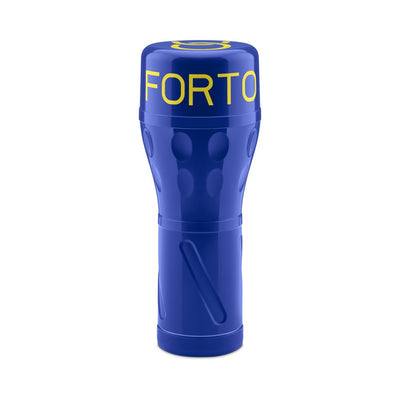 Blue Model B-02 Stroker with ergonomic grip and yellow lettering on the cap, designed for comfortable use.