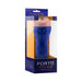 Model B-02 stroker in blue case with realistic skin-tone sleeve, packaged in clear display box with branding.