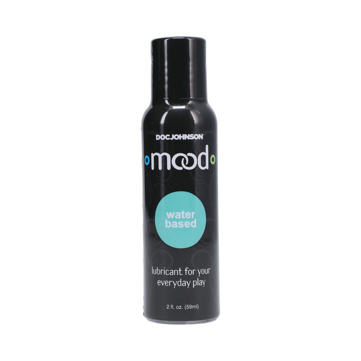 Bottle of Doc Johnson Mood Water-Based lubricant with black packaging and blue label, 2 fl oz size for everyday use.
