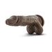 Realistic dark brown dildo with textured shaft, testicles, and suction cup base for hands-free use.