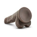 Realistic brown dildo with textured shaft and sturdy suction cup base on white background.