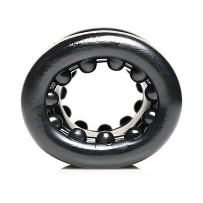 Black stretchy ball stretcher with textured nubs inside for added stimulation and grip.