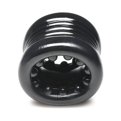 Black stacked ball stretcher with textured nubs inside, made of soft stretchy body-safe TPE material.