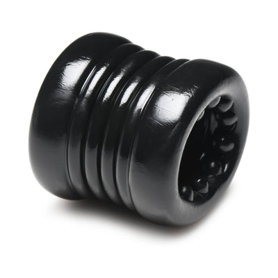 Black stacked ball stretcher made of soft, stretchy TPE with textured nubs inside for added stimulation.