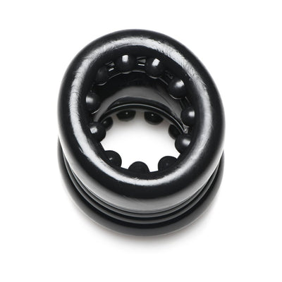 Black stacked ball stretcher with textured nubs inside, made of soft, stretchy body-safe TPE material.
