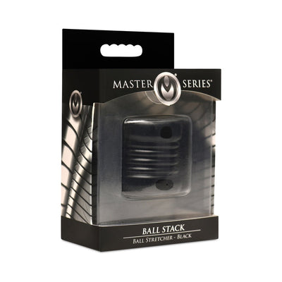 Black Master Series Ball Stack ball stretcher in retail packaging with clear window and branded box design.