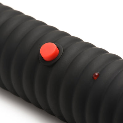 Close-up of black ribbed handle with red button on Ms Spark Rod Zapping Wand for easy grip and control.