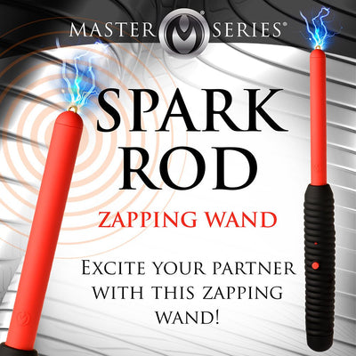 Orange and black Master Series Spark Rod Zapping Wand with electric sparks at the tip for playful sensation.