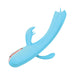 Blue silicone triple stimulation vibrator with flickering tongue tip and ergonomic design