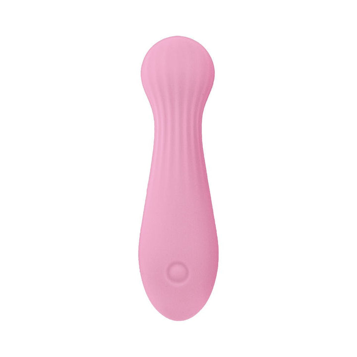 Sleek pink silicone vibrator with rounded head and textured grip, designed for comfortable and discreet use.