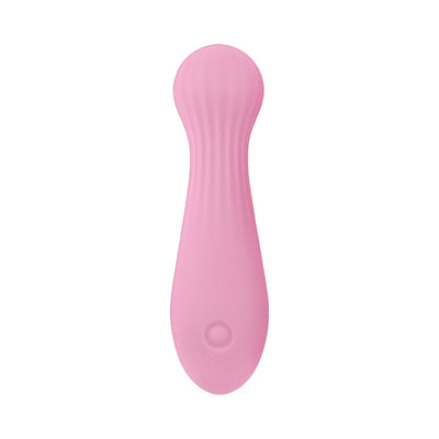 Sleek pink silicone vibrator with rounded head and textured grip, designed for comfortable and discreet use.