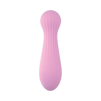 Pink silicone vibrator with a rounded head and textured grip, designed for discreet and comfortable use.