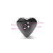 Black heart-shaped Mystim Hearts Desire eStim vibrator with labeled control buttons for vibration, plus, minus, and e-stim functions.
