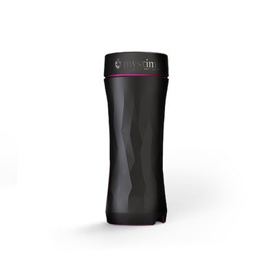 Mystim Opus E-Stim Masturbator Donut in black with textured exterior and discreet design for male stimulation.