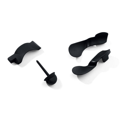 Black adjustable components and urethral sound parts for Mystim Pubic Enemy #2 cock cage shown on white background.