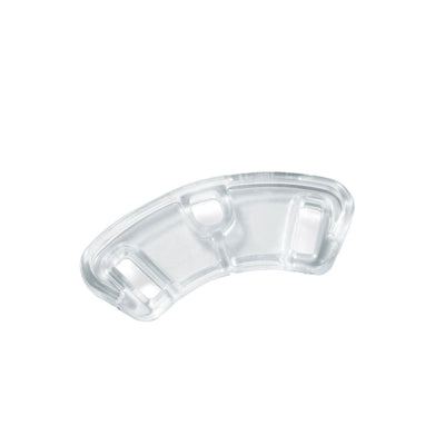 Clear curved spacer accessory for Mystim Public Enemy #1 chastity cage with multiple slots for adjustable fit.