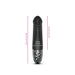 Black Mystim Real Deal Neal eStim vibrator with control buttons and size dimensions shown in centimeters and inches.