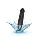 Black Mystim Real Deal Neal eStim vibrator with control buttons, shown splashing in water to highlight waterproof design.
