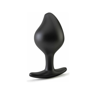 Black silicone tapered anal plug with ergonomic base for comfortable wear and easy removal.