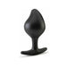 Black silicone tapered anal plug with ergonomic base for comfortable wear and easy removal.