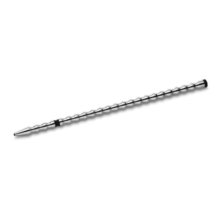 Sleek stainless steel urethral sound with a textured, graduated design and tapered tip for smooth insertion.