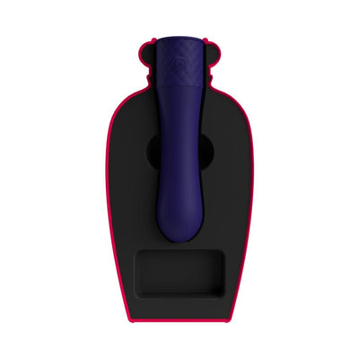Lola Milani Mystique Bullet vibrator in deep purple with quilted texture, displayed in black and red molded packaging.