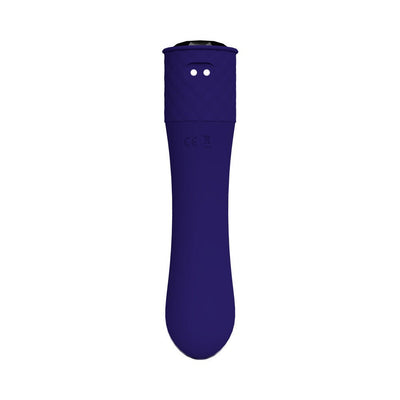 Deep purple Lola Milani Mystique Bullet vibrator with smooth, curved design and textured top section.