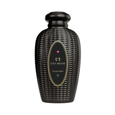 Black textured protective case for the Mystique Rabbit double-action vibrator by Lola Milani.