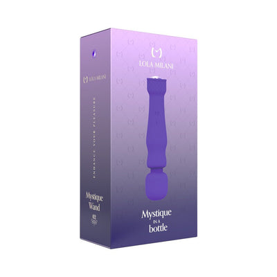 Purple gradient box packaging of Lola Milani Mystique Wand with product image and branding details.