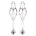 Pair of silver adjustable metal nipple clamps with rubber tips and hanging round weights.