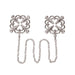 Silver flower-shaped nipple clamps connected by a delicate chain with adjustable screw grips.