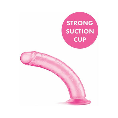 Pink translucent 7-inch flexible dildo with strong suction cup base for hands-free use.