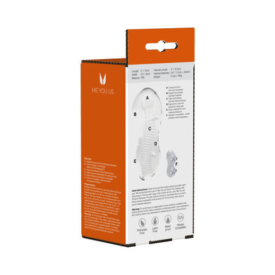 Me You Us Wave Sucker Stroker packaging showing product features and care instructions on an orange and white box.