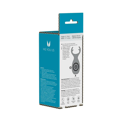 Packaging box of Myu Wild Pleasure Antlers Pink vibrator showing product details, features, and care instructions.