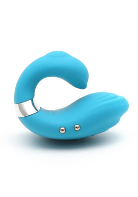 Blue swan-shaped finger vibrator with ergonomic design and smooth silicone finish.