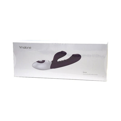 Nalone Dancer sound activated rabbit vibrator in black and white shown on product packaging box.