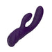 Purple dual-action silicone personal vibrator with curved design and textured shaft, featuring easy-to-use control buttons.