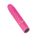 Pink slim rechargeable silicone bullet vibrator with a flat angled tip and gold accent ring.