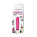 Pink Mystique Vibe rechargeable silicone bullet vibrator in packaging with USB charging cable shown.