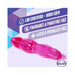 Pink flexible vibrator with textured curves, shown with lab certified, body safe, fragrance and paraffin free, latex and phthalate free labels.