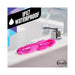 Pink Naturally Yours Bloom flexible vibrator resting on a wet bathroom sink showcasing its waterproof feature.