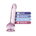 Amethyst-colored 8-inch crystalline dildo with suction cup base, ultra soft, harness compatible, and phthalate free.