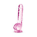 Translucent amethyst-colored 8-inch crystalline dildo with suction cup base and realistic detailing.