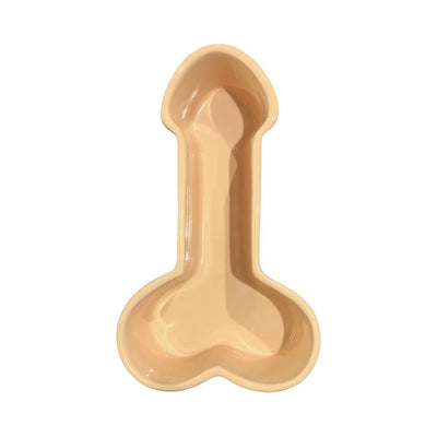 Beige ceramic candy dish with a playful adult-themed shape, designed for party treats and snacks.