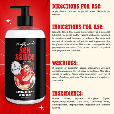 Naughty Janes Sex Sauce Extra Creamy Lubricant 16 Oz - SexToy.com