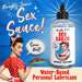 Bottle of Naughty Janes Sex Sauce natural water-based personal lubricant with retro woman holding a pie saying Soooo Wet.